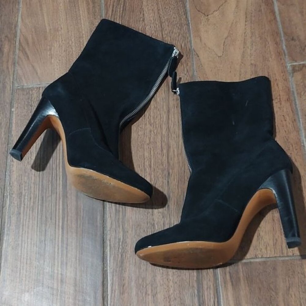 Coach Hayley 8 black suede leather logo bootie fold over heels - Picture 11 of 13